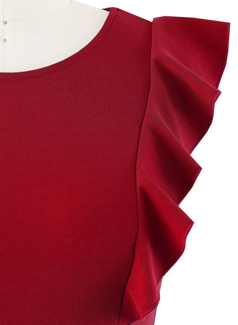YATHON Women's Vintage Ruffle Floral Flared A Line Swing Casual Cocktail Party Dresses (XL, YT001-Red) - Image 4